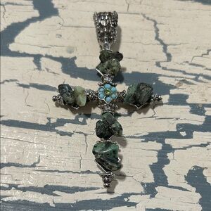 Silver and Turquoise Colored  Cross Pendant